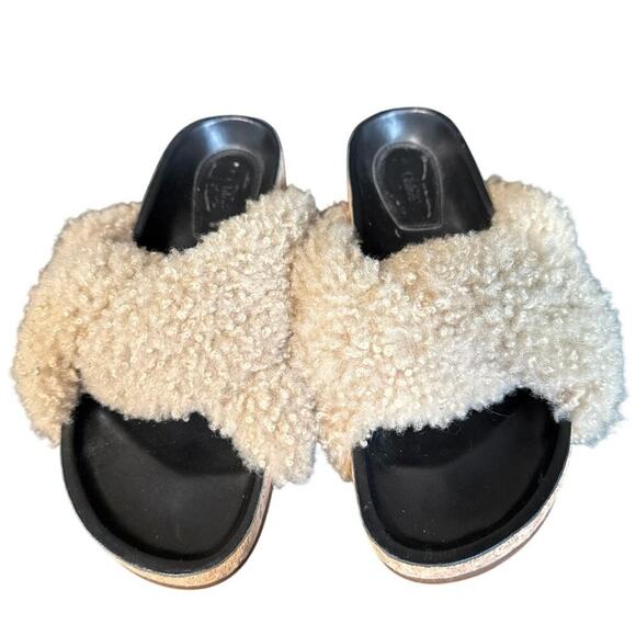 Chloé Woody Genuine Shearling Sandal (Women) | Nordstrom Chloe Kerenn Beige Fur Shearling Cork Slides Sandals Size 36 EU Size 6 US